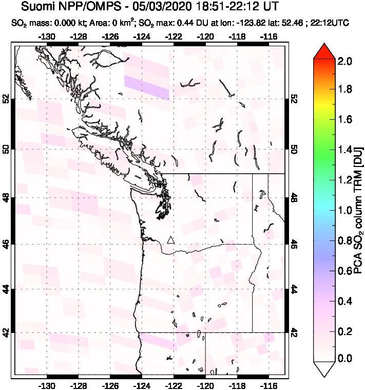 A sulfur dioxide image over Cascade Range, USA on May 03, 2020.