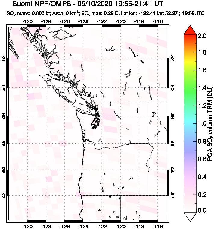 A sulfur dioxide image over Cascade Range, USA on May 10, 2020.