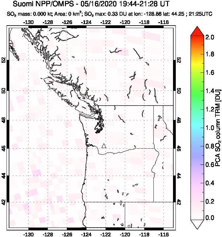 A sulfur dioxide image over Cascade Range, USA on May 16, 2020.