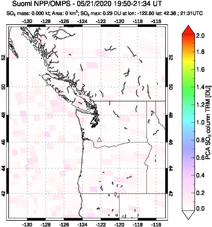 A sulfur dioxide image over Cascade Range, USA on May 21, 2020.
