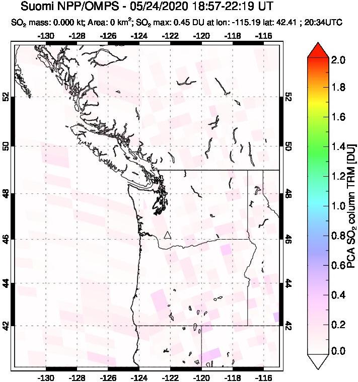 A sulfur dioxide image over Cascade Range, USA on May 24, 2020.