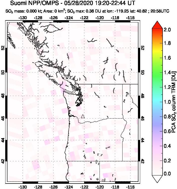 A sulfur dioxide image over Cascade Range, USA on May 28, 2020.