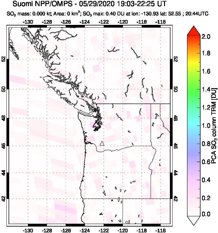 A sulfur dioxide image over Cascade Range, USA on May 29, 2020.