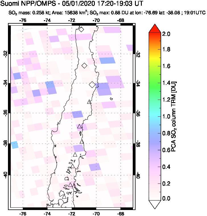 A sulfur dioxide image over Central Chile on May 01, 2020.