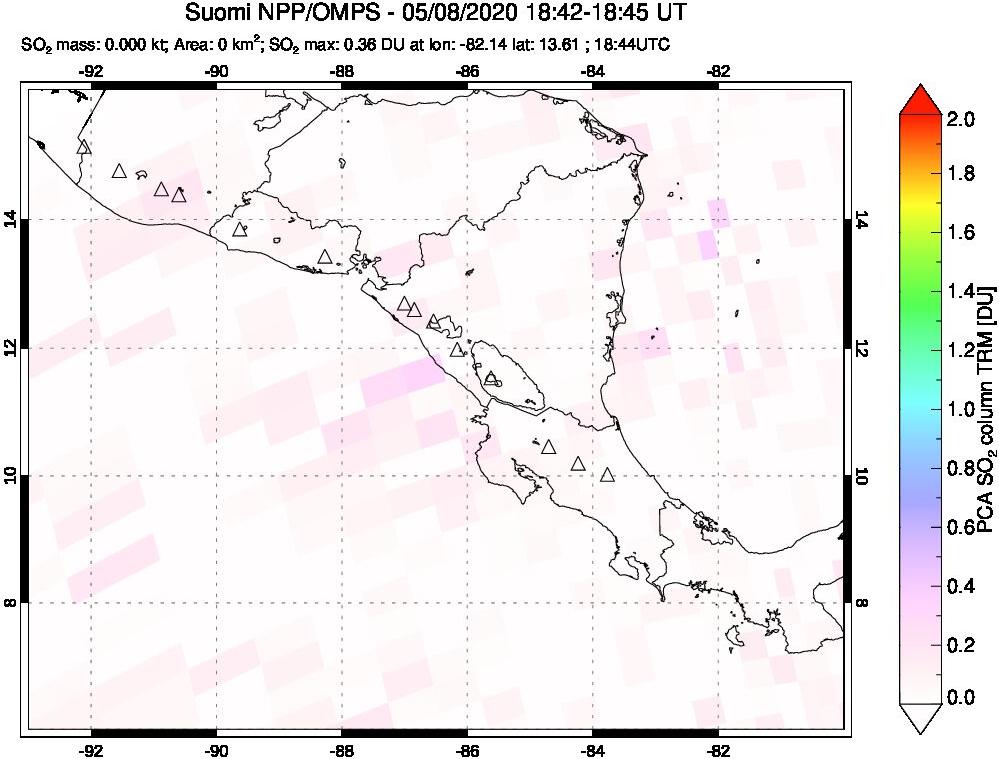 A sulfur dioxide image over Central America on May 08, 2020.