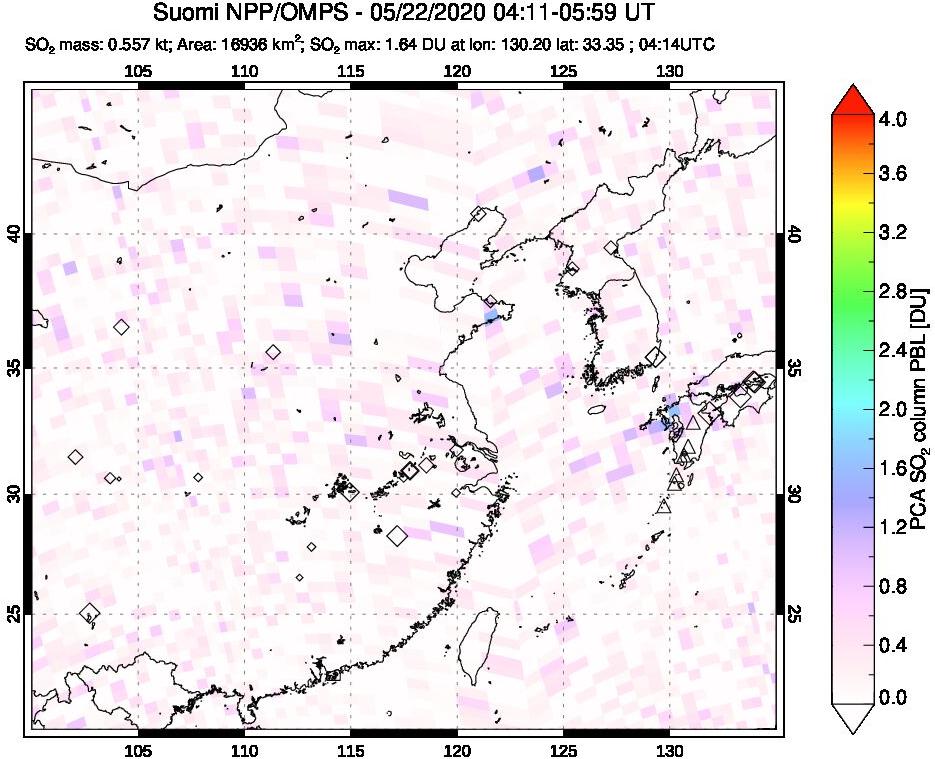 A sulfur dioxide image over Eastern China on May 22, 2020.