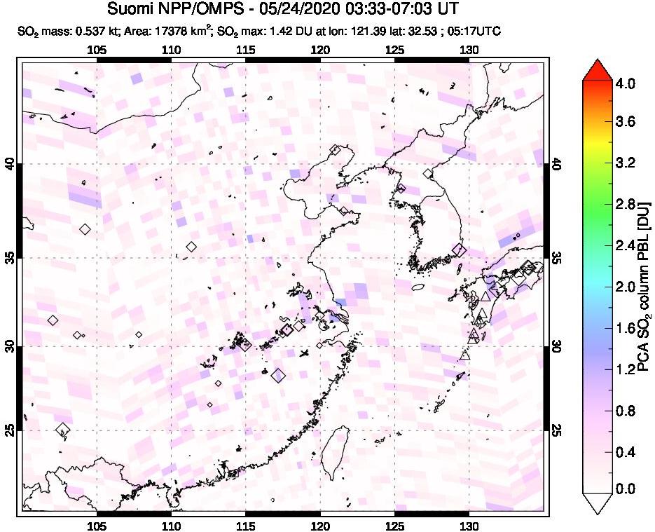 A sulfur dioxide image over Eastern China on May 24, 2020.
