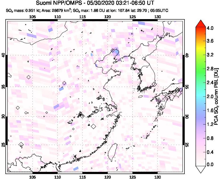 A sulfur dioxide image over Eastern China on May 30, 2020.