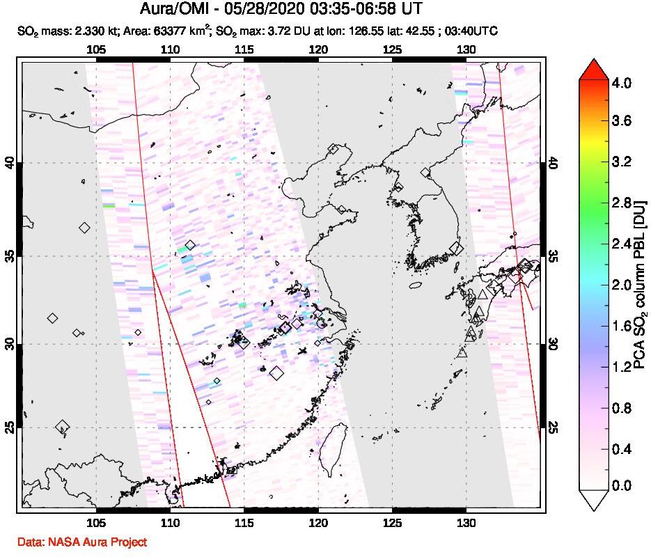 A sulfur dioxide image over Eastern China on May 28, 2020.