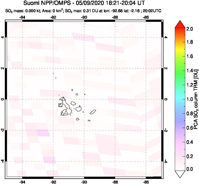 A sulfur dioxide image over Galápagos Islands on May 09, 2020.