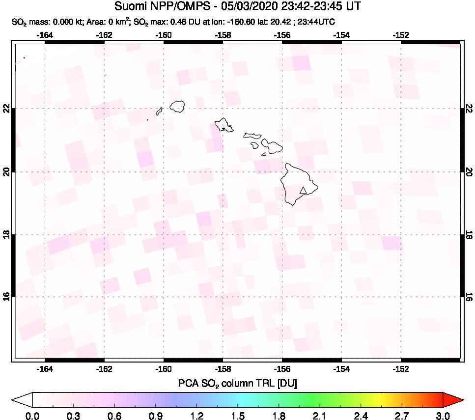 A sulfur dioxide image over Hawaii, USA on May 03, 2020.