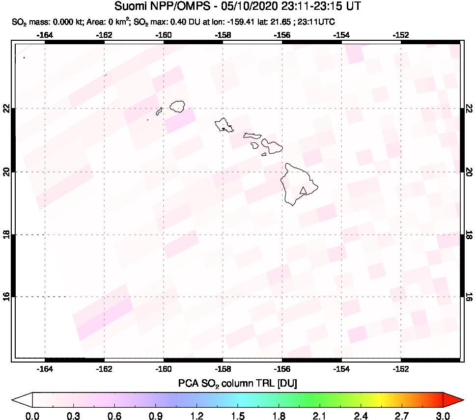 A sulfur dioxide image over Hawaii, USA on May 10, 2020.