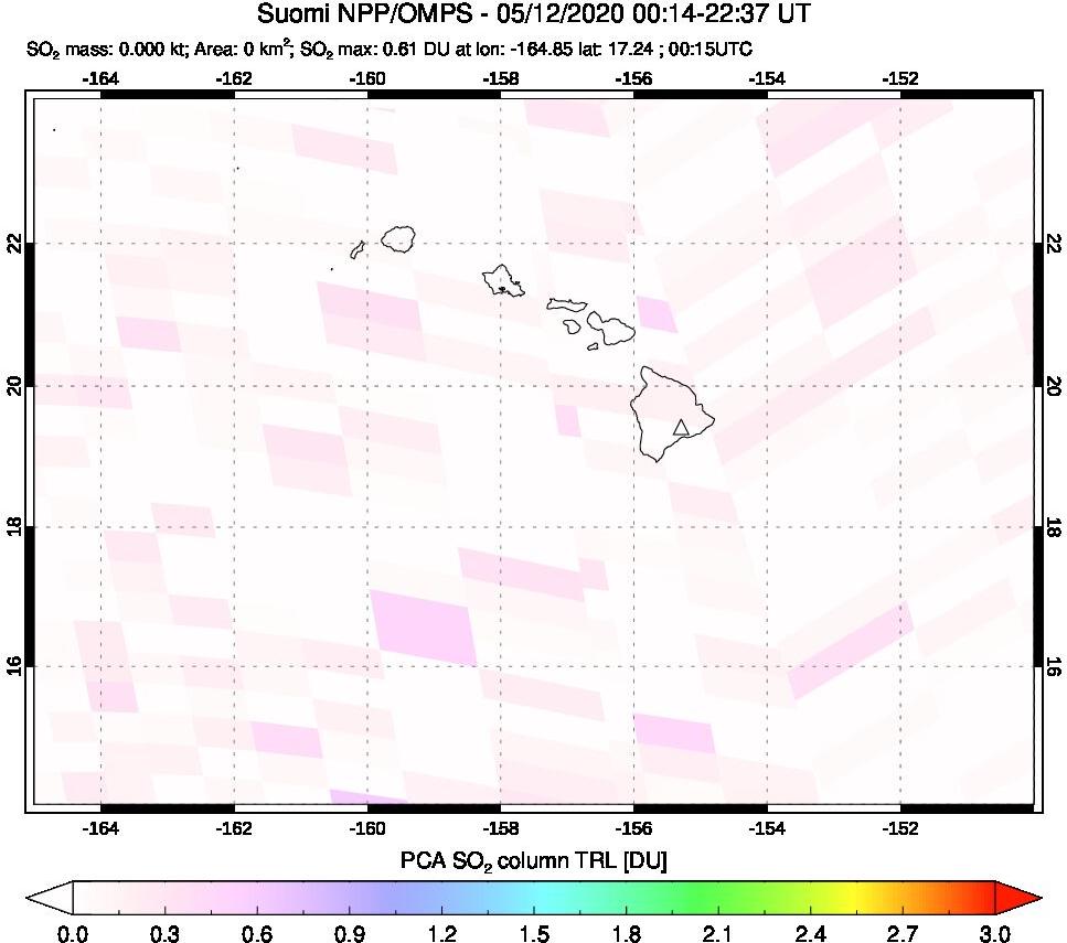 A sulfur dioxide image over Hawaii, USA on May 12, 2020.