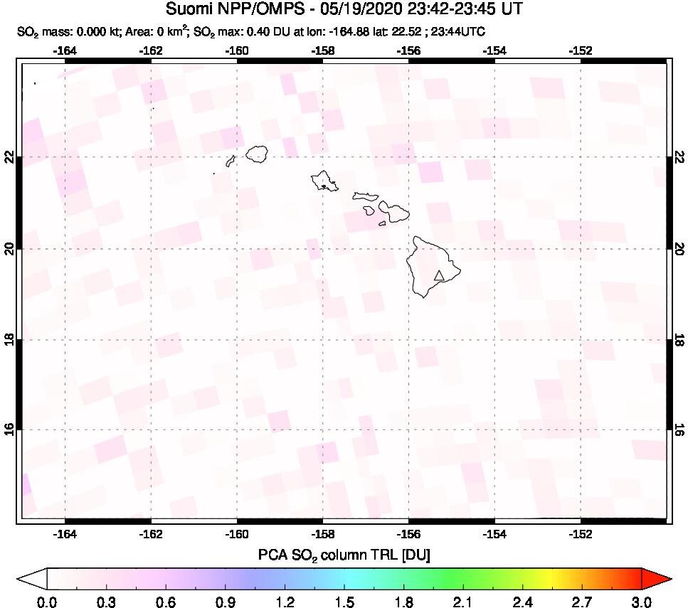 A sulfur dioxide image over Hawaii, USA on May 19, 2020.