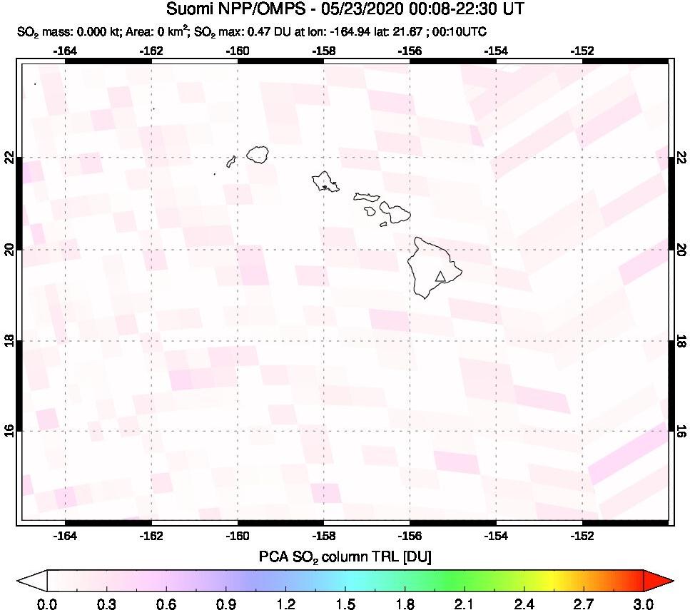 A sulfur dioxide image over Hawaii, USA on May 23, 2020.