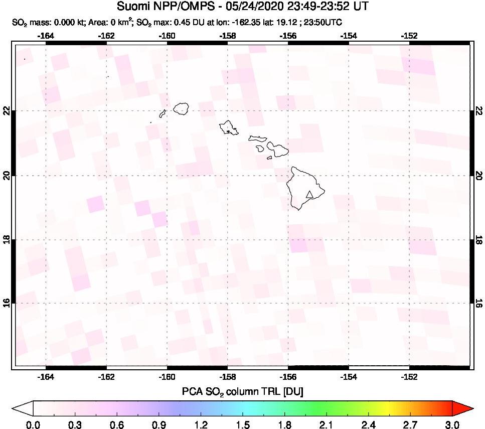 A sulfur dioxide image over Hawaii, USA on May 24, 2020.