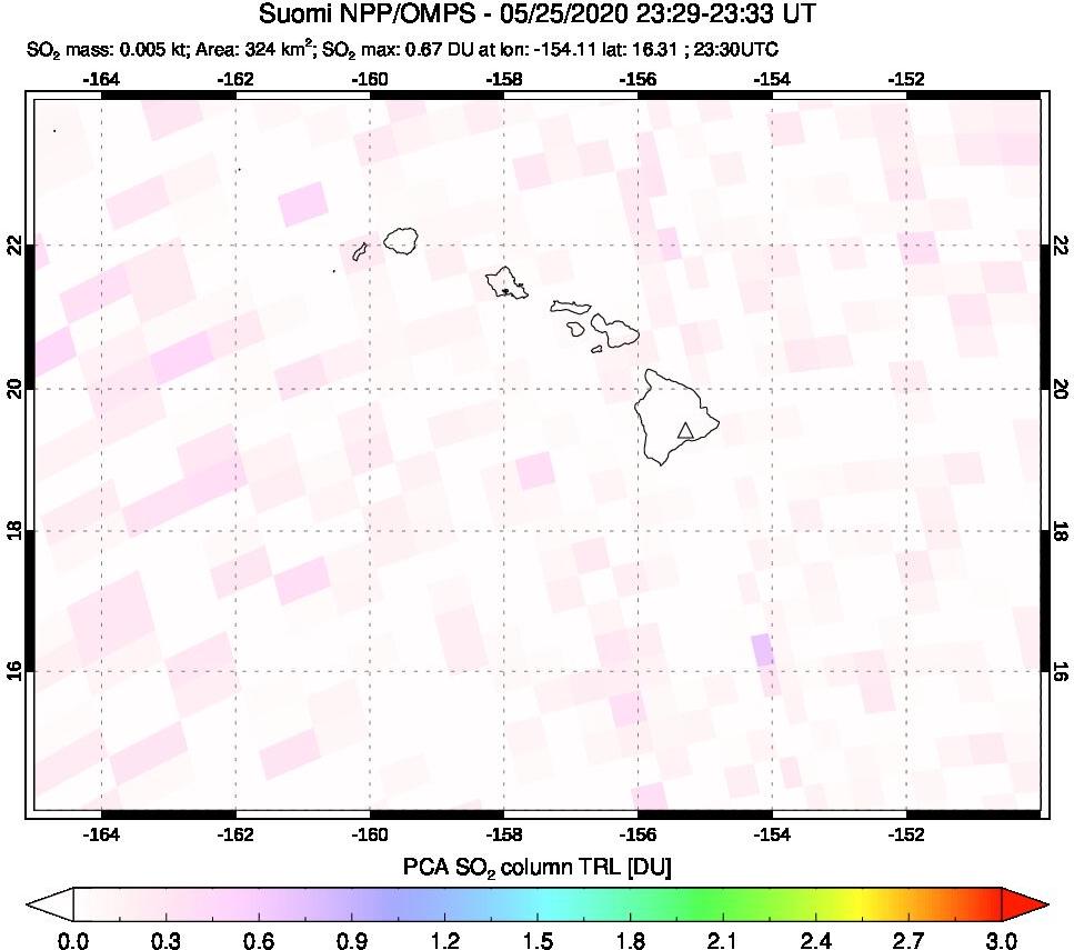 A sulfur dioxide image over Hawaii, USA on May 25, 2020.