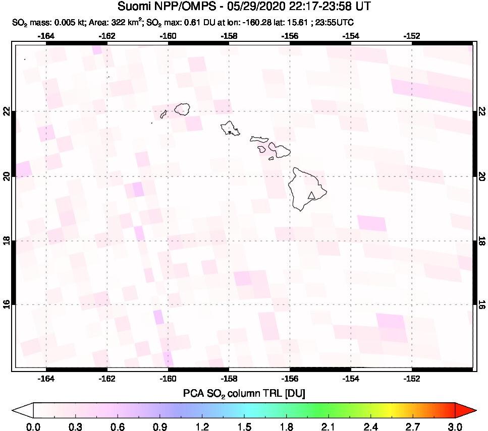 A sulfur dioxide image over Hawaii, USA on May 29, 2020.