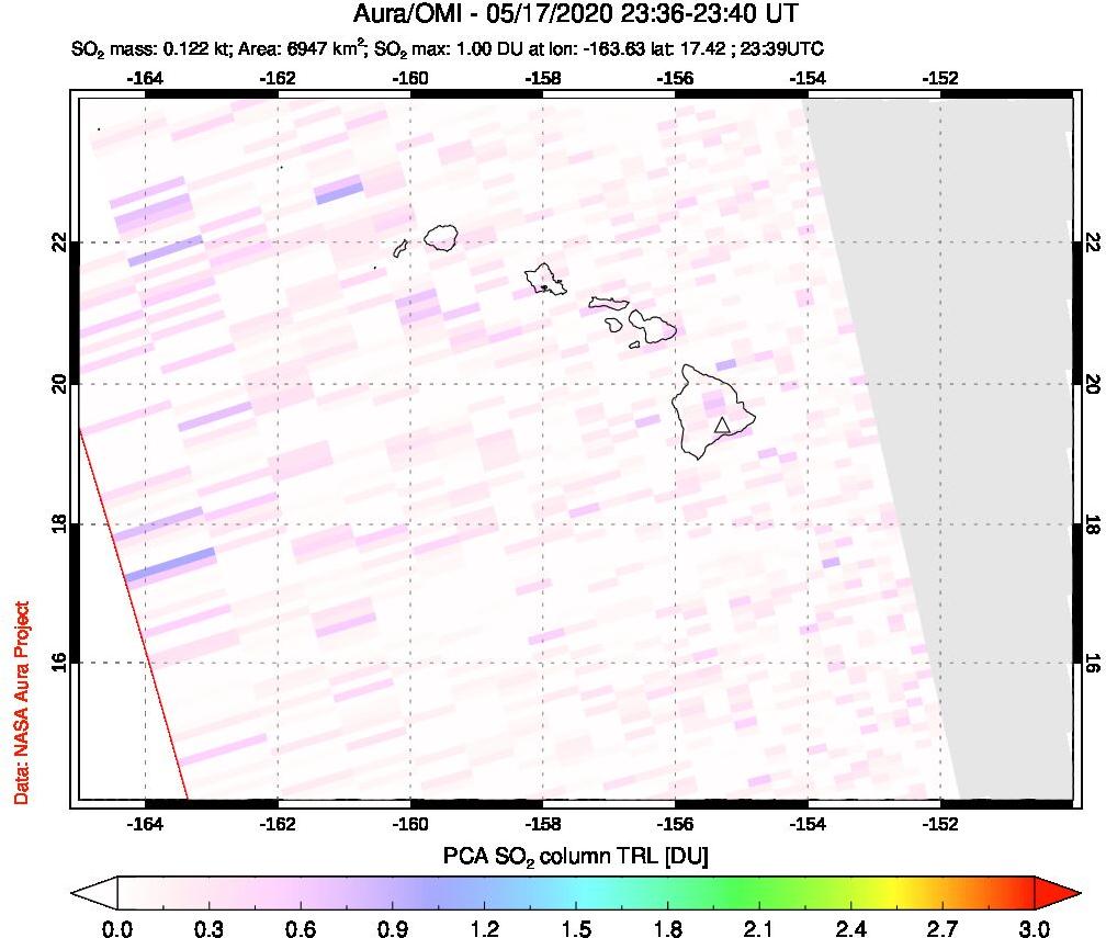 A sulfur dioxide image over Hawaii, USA on May 17, 2020.