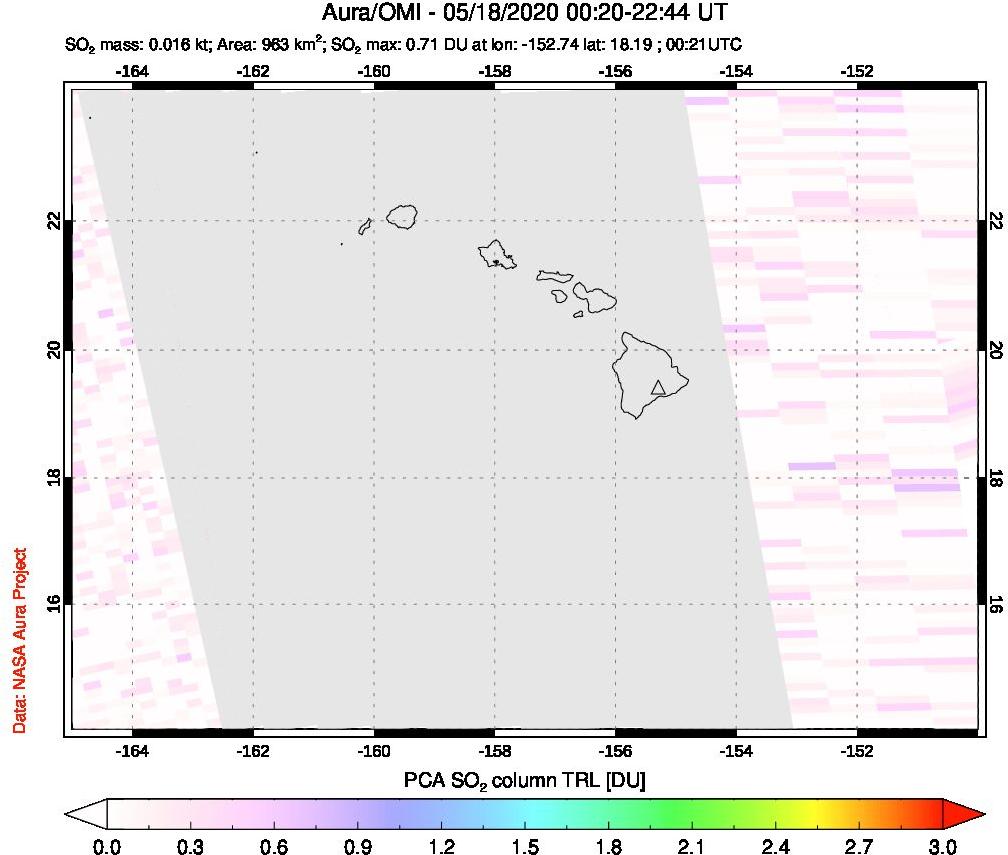 A sulfur dioxide image over Hawaii, USA on May 18, 2020.