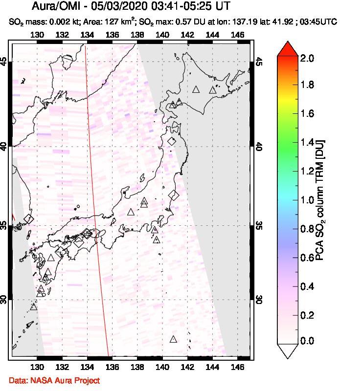 A sulfur dioxide image over Japan on May 03, 2020.