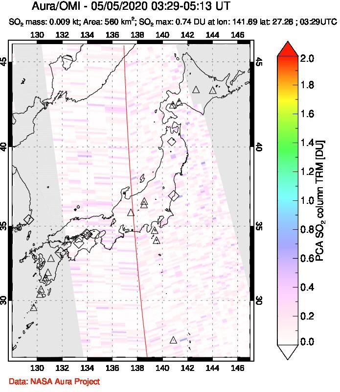 A sulfur dioxide image over Japan on May 05, 2020.