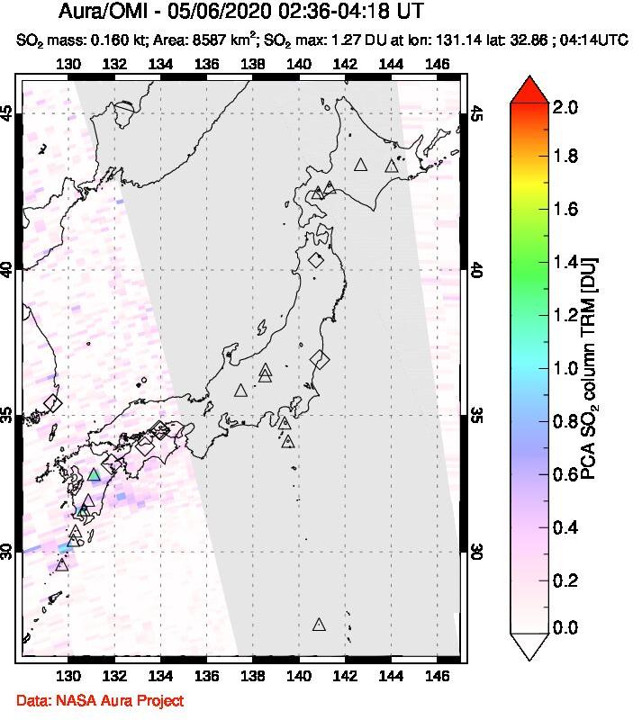 A sulfur dioxide image over Japan on May 06, 2020.