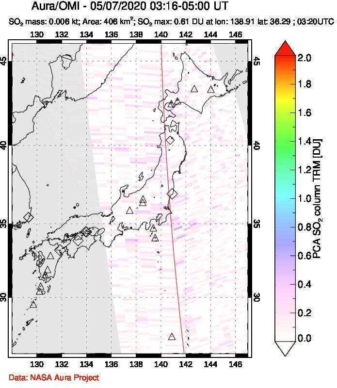 A sulfur dioxide image over Japan on May 07, 2020.