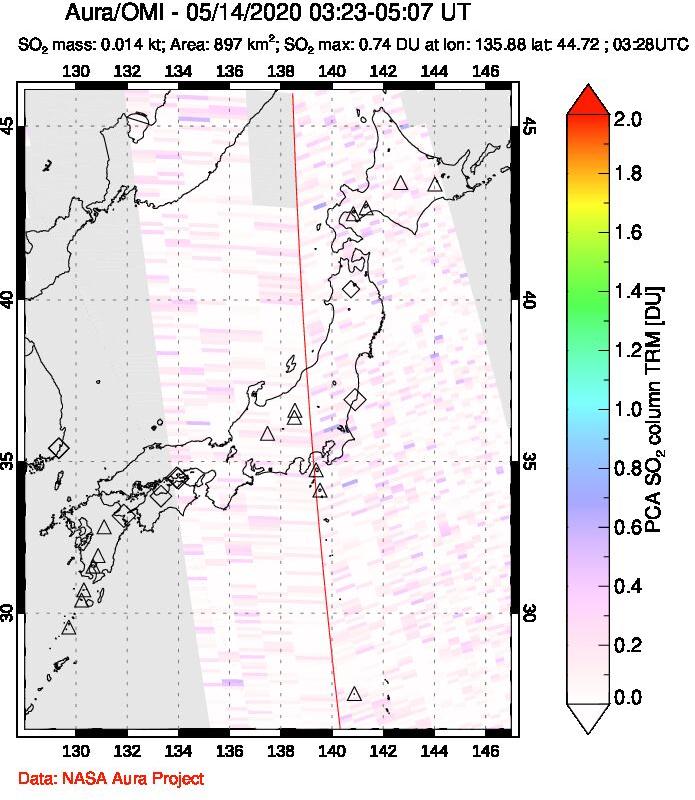 A sulfur dioxide image over Japan on May 14, 2020.