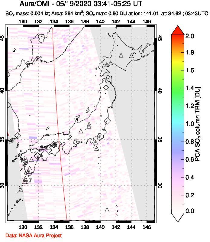 A sulfur dioxide image over Japan on May 19, 2020.