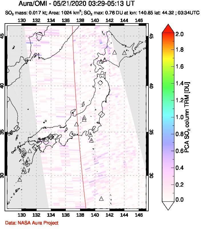 A sulfur dioxide image over Japan on May 21, 2020.