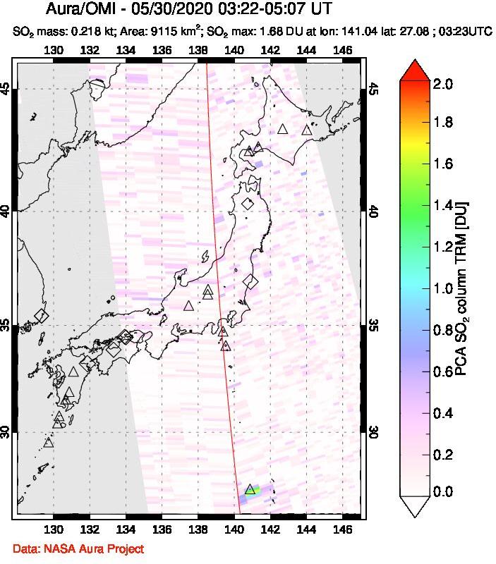 A sulfur dioxide image over Japan on May 30, 2020.