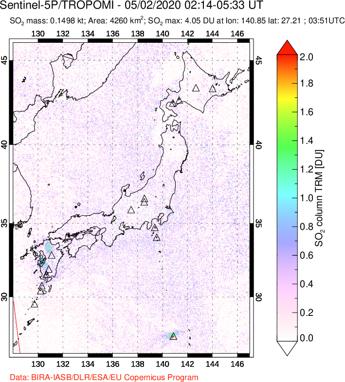 A sulfur dioxide image over Japan on May 02, 2020.