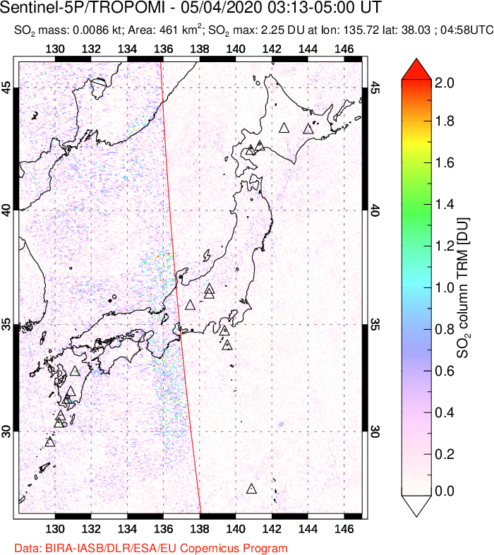 A sulfur dioxide image over Japan on May 04, 2020.