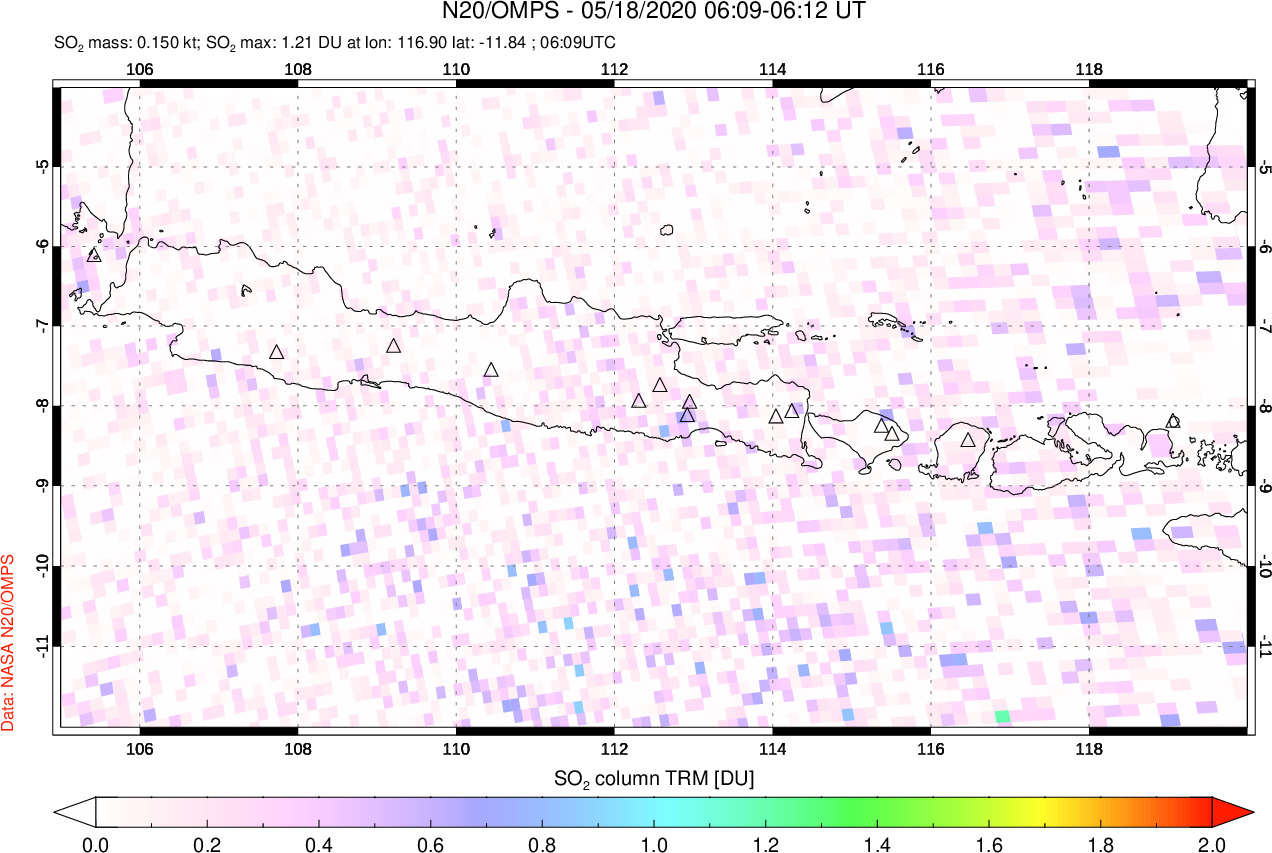 A sulfur dioxide image over Java, Indonesia on May 18, 2020.