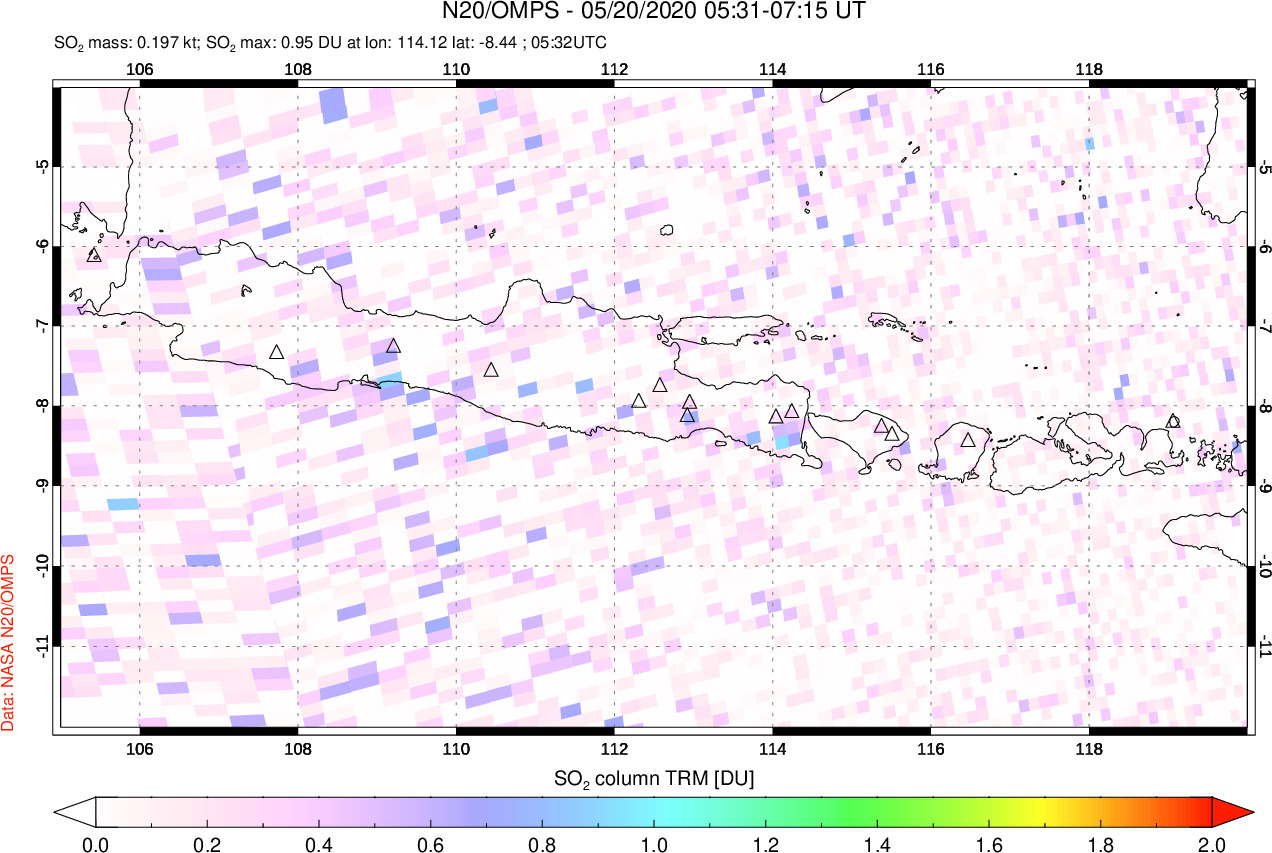 A sulfur dioxide image over Java, Indonesia on May 20, 2020.