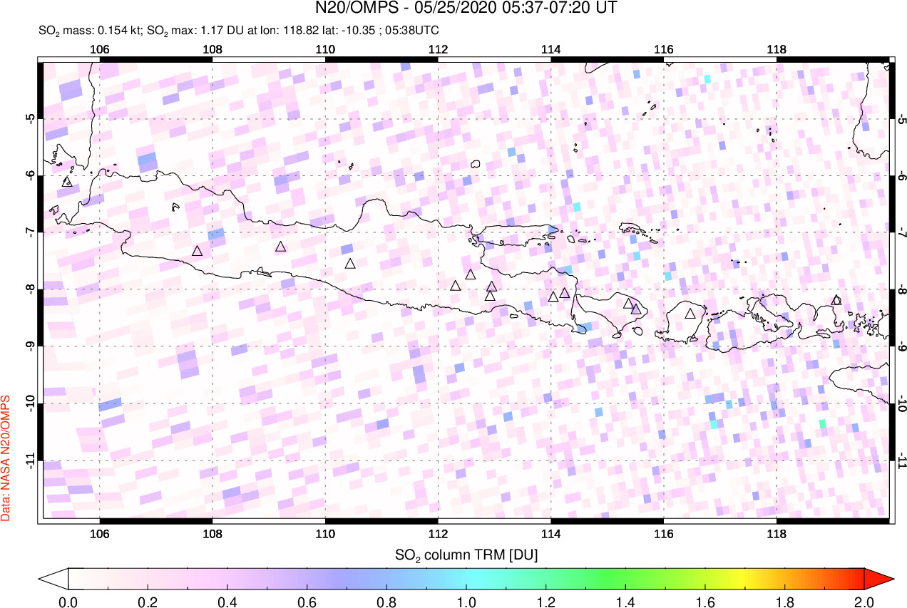 A sulfur dioxide image over Java, Indonesia on May 25, 2020.
