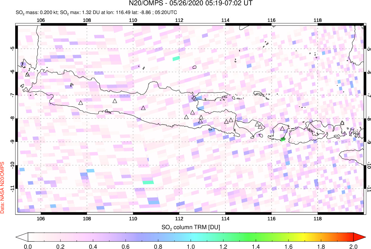 A sulfur dioxide image over Java, Indonesia on May 26, 2020.