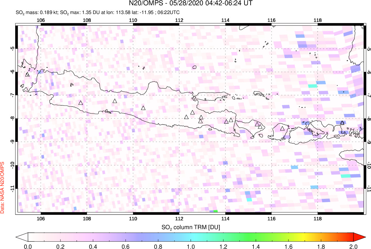 A sulfur dioxide image over Java, Indonesia on May 28, 2020.