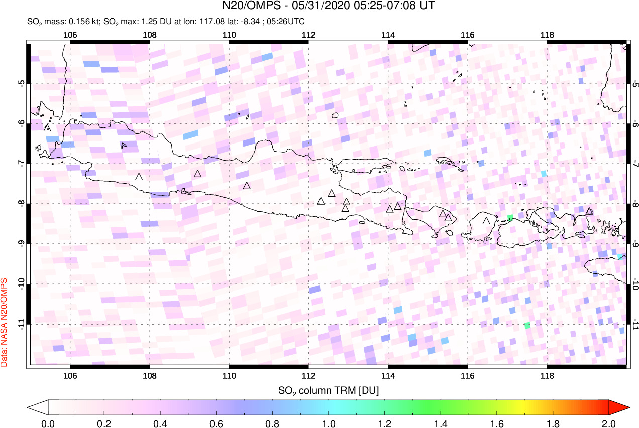 A sulfur dioxide image over Java, Indonesia on May 31, 2020.