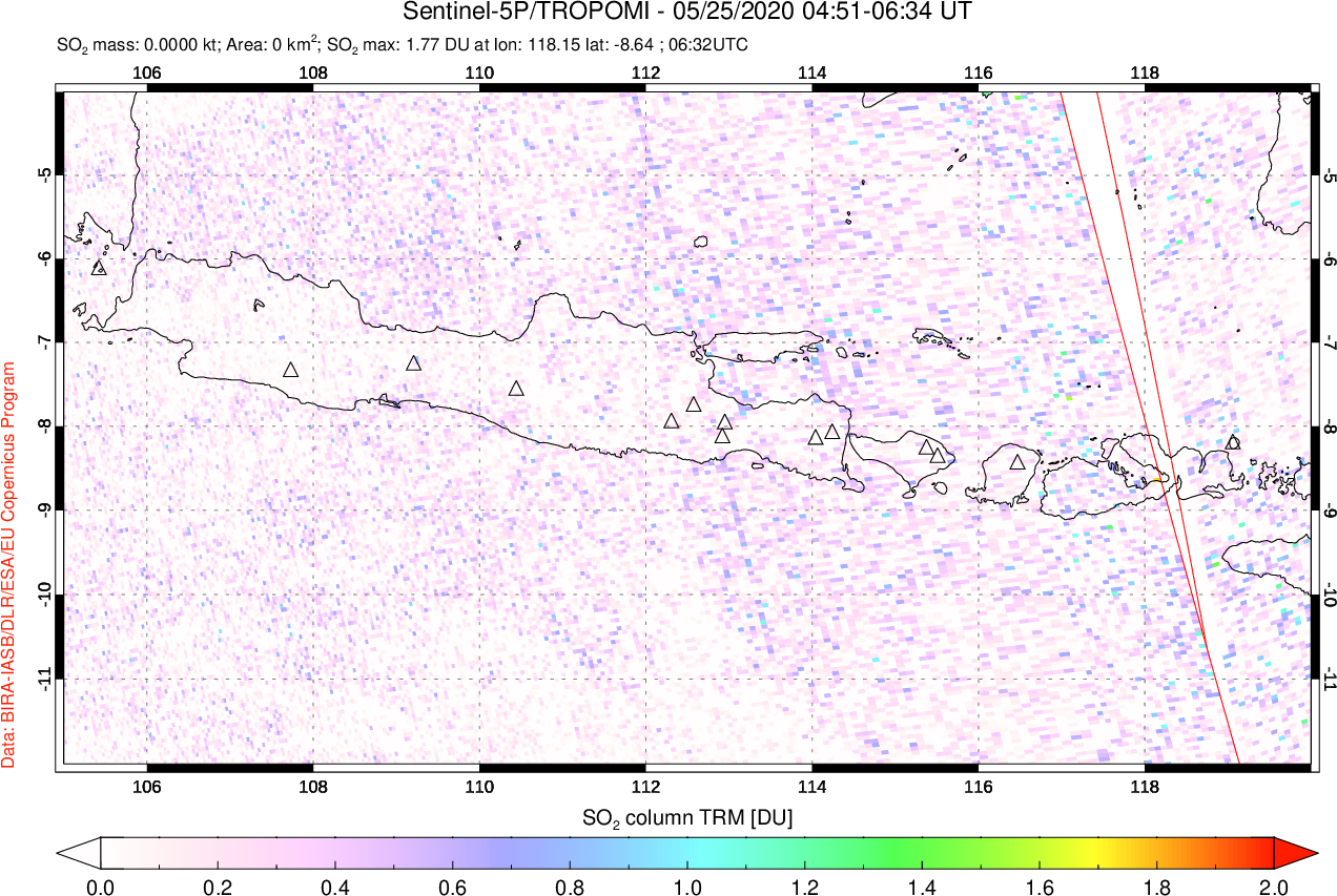 A sulfur dioxide image over Java, Indonesia on May 25, 2020.