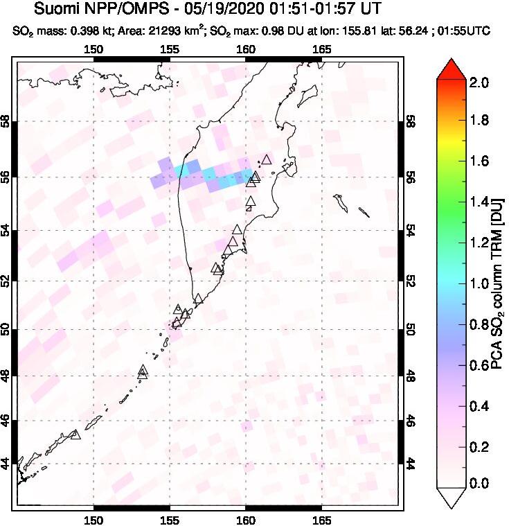 A sulfur dioxide image over Kamchatka, Russian Federation on May 19, 2020.