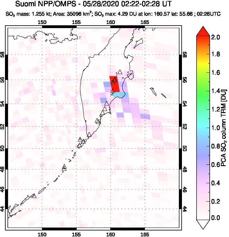 A sulfur dioxide image over Kamchatka, Russian Federation on May 28, 2020.