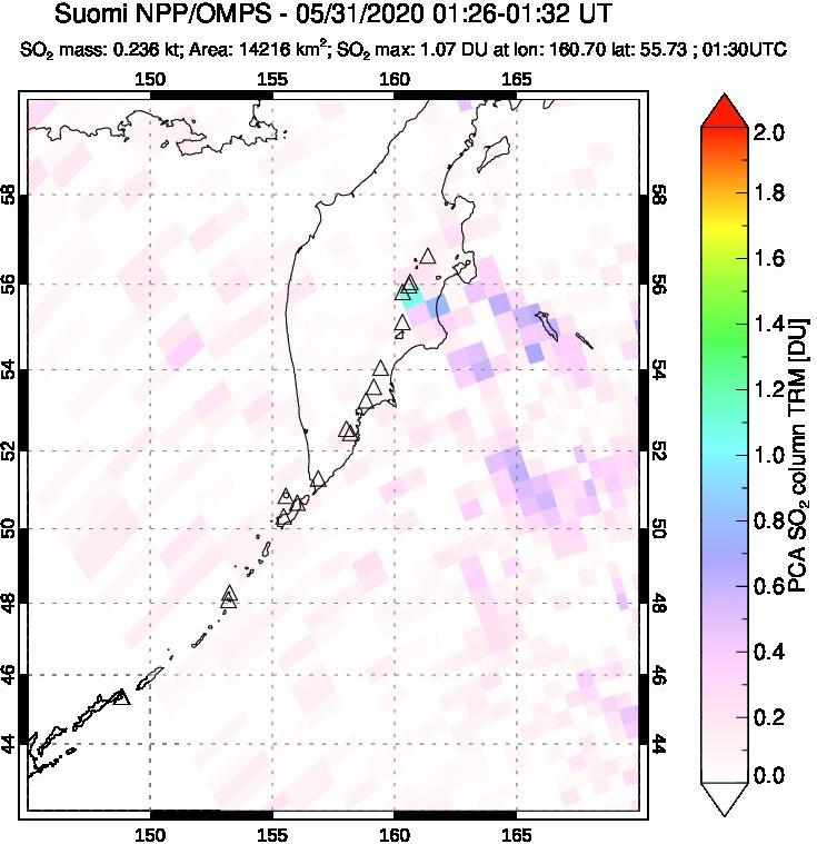 A sulfur dioxide image over Kamchatka, Russian Federation on May 31, 2020.