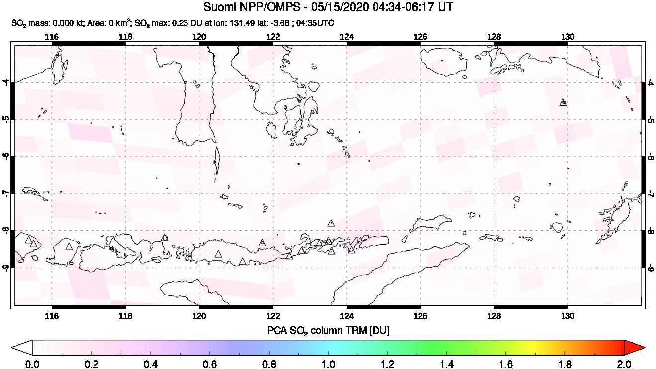 A sulfur dioxide image over Lesser Sunda Islands, Indonesia on May 15, 2020.