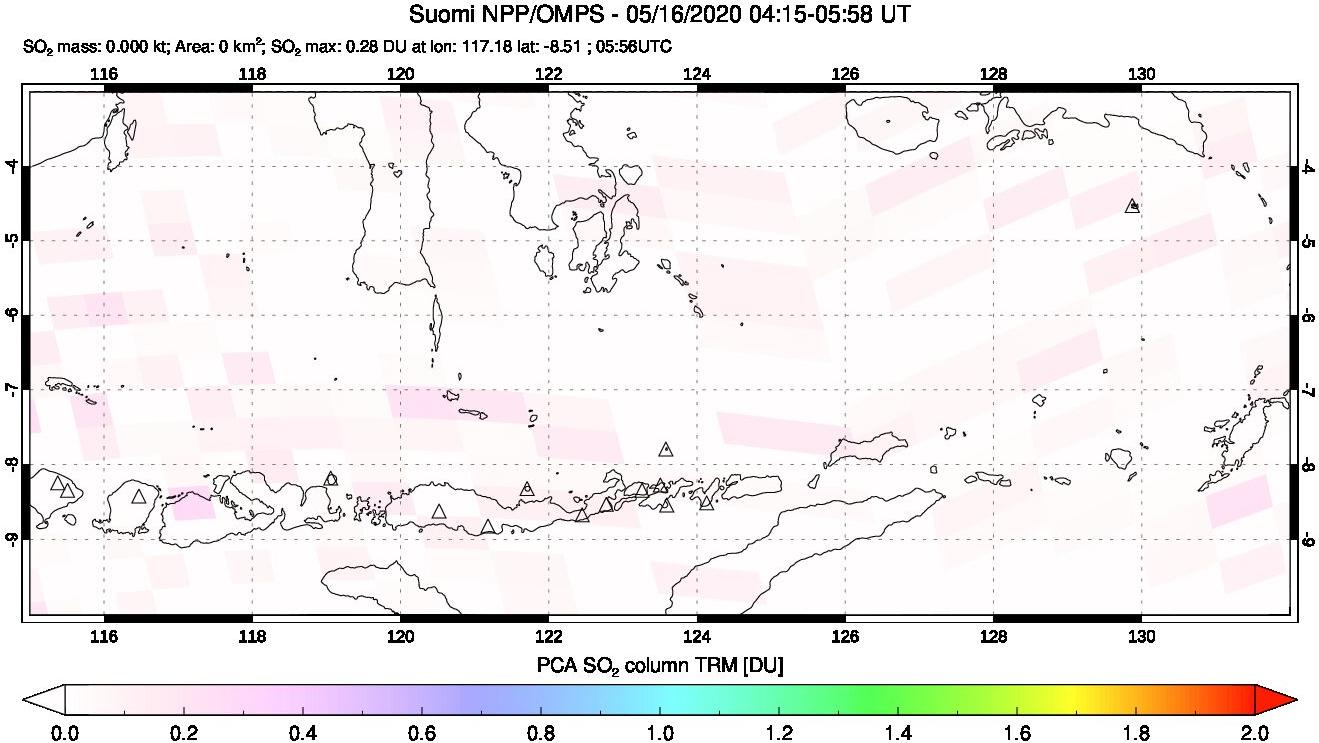 A sulfur dioxide image over Lesser Sunda Islands, Indonesia on May 16, 2020.