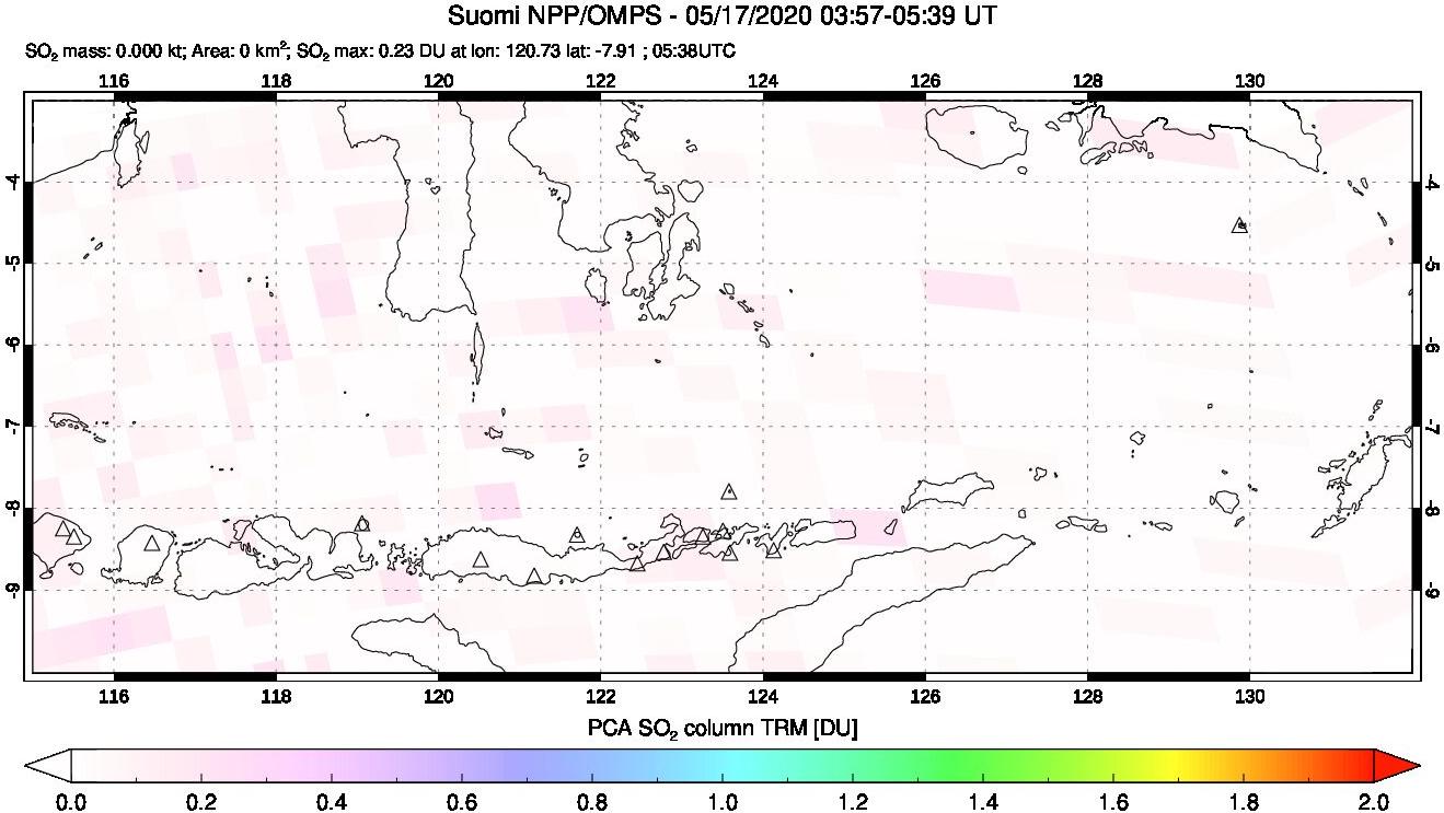 A sulfur dioxide image over Lesser Sunda Islands, Indonesia on May 17, 2020.