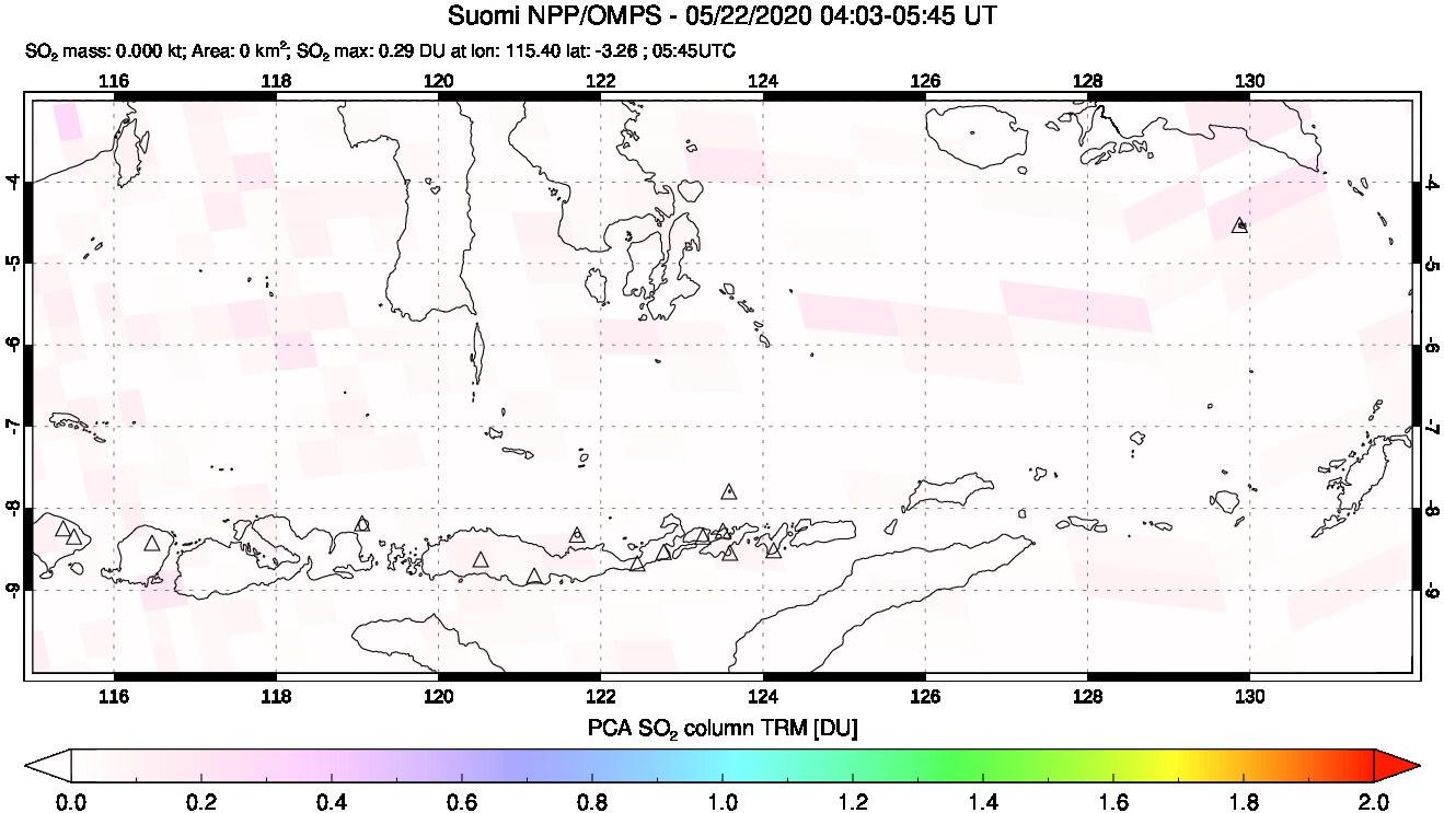 A sulfur dioxide image over Lesser Sunda Islands, Indonesia on May 22, 2020.