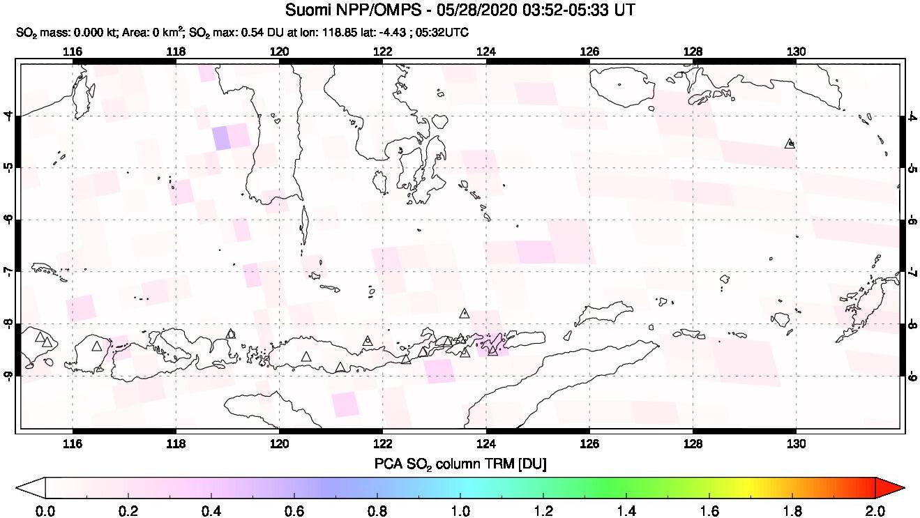 A sulfur dioxide image over Lesser Sunda Islands, Indonesia on May 28, 2020.