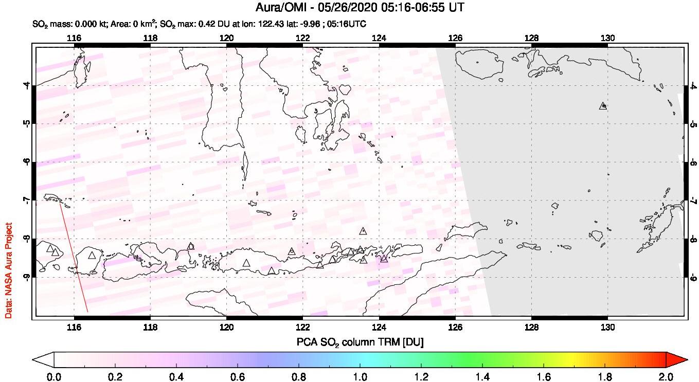A sulfur dioxide image over Lesser Sunda Islands, Indonesia on May 26, 2020.